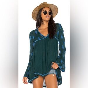 Free People Green and Blue Textured Top